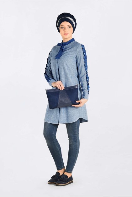 Cotton Tunic with Beads Sleeves Embroidered Cotton 4597