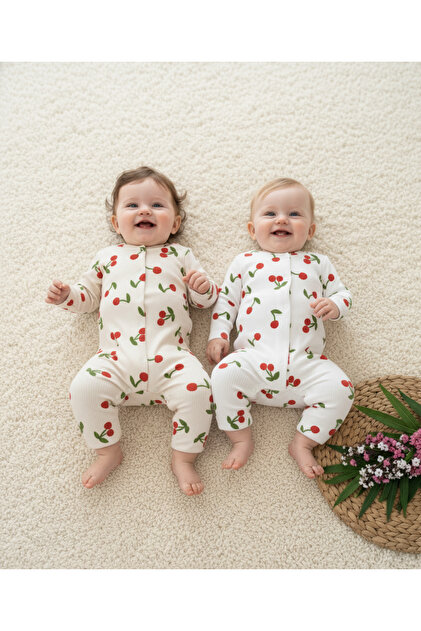 minço bebe Kız Erkek Bebek Kiraz Desenli 2'li Pamuklu Patiksiz