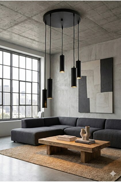 avizade Zenya 5'li Siyah Modern Silindir Spot Sarkıt Avize