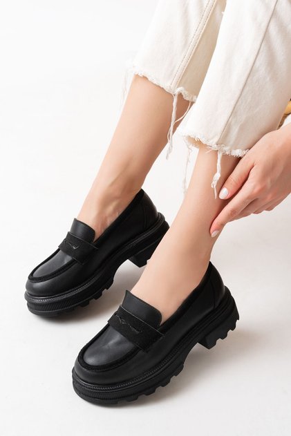 Zri̇n-759 Premium Black Orthopedic High-Sole Loafer