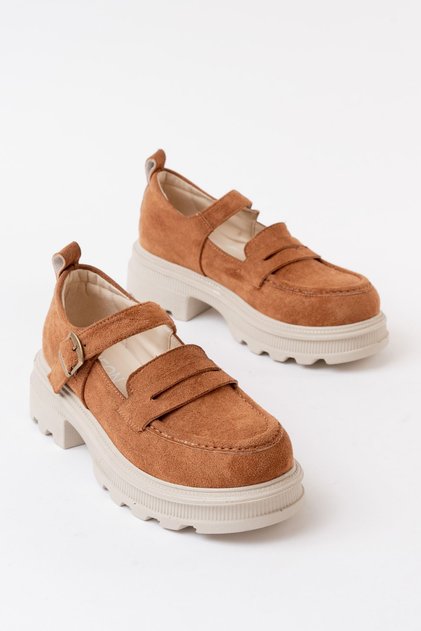 Zri̇n-771 Premium Tan Suede Women's Orthopedic High-Sole Loafer