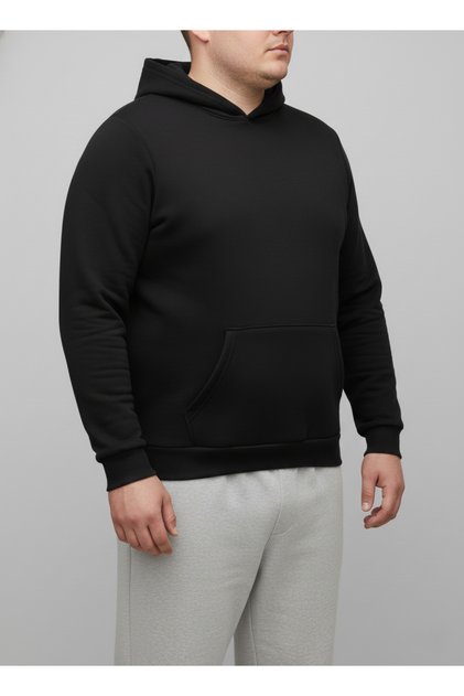 Sweatshirt Hooded 3 Thread Loose Fit Soft Stretchy Unisex Matte Black