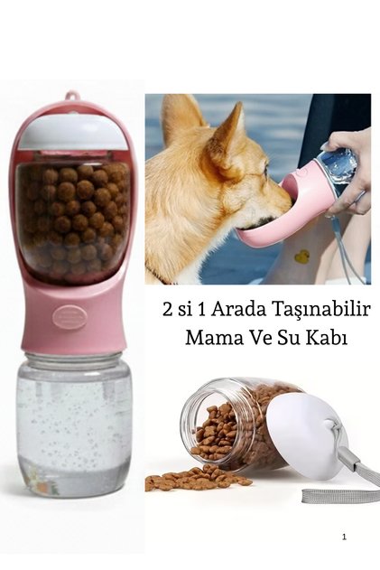 Taşınabilir Kedi Köpek Suluğu 350 mL su 180 ml mama 2in 1 arada Seyahat Su Şişesi Mama Kaseli
