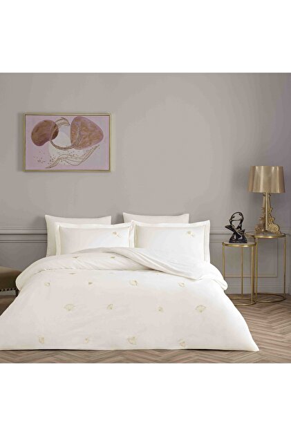 Premium Dandelo Cotton Embroidery Double Duvet Cover Set White