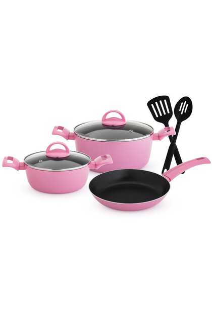 Rose Set - Elegant pink pots and pans with glass lids and cooking spoons | A feminine touch