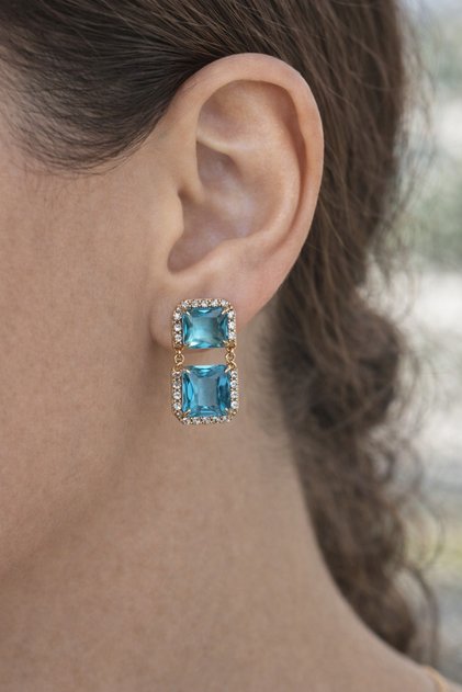 Steel Blue Stone Dangle Owen Earrings - Non-darkening-