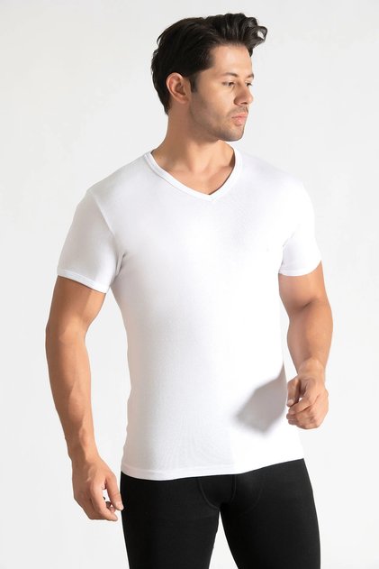 Ter0107 Men's Ribbed V-Neck Undershirt