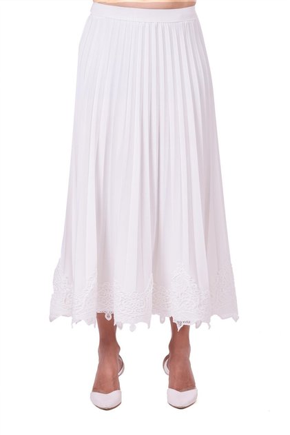 Guipure Pleated Skirt Ekru
