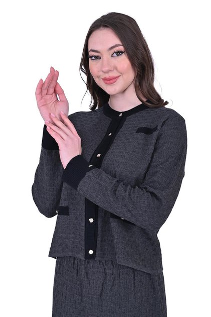 Point Wool Knitwear Skirt Suit Anthracite