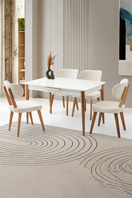 Sweet Home Masa Sandalye Milano Mdf Ortadan Açılır Masa 4 Adet