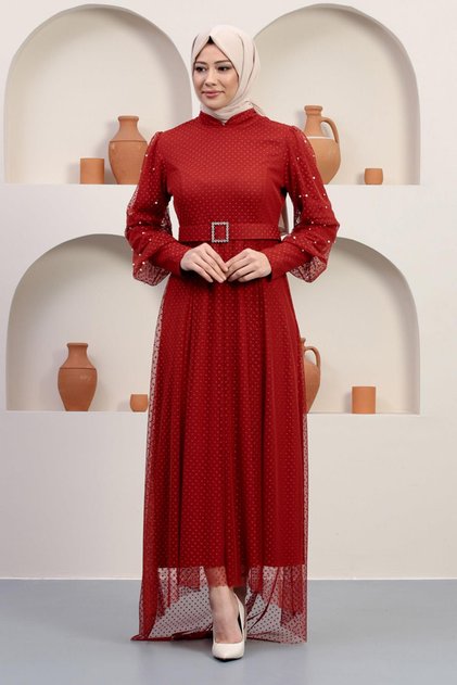 Tulle Evening Dress with Stone Belt Tile 12242