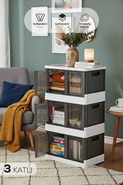 Vienev Çok Amaçlı Istiflenebilir Katlanır 3'lü Antrasit