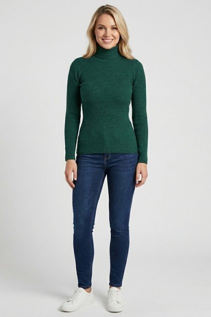 Women's Dark Green Color Turtleneck Sweater