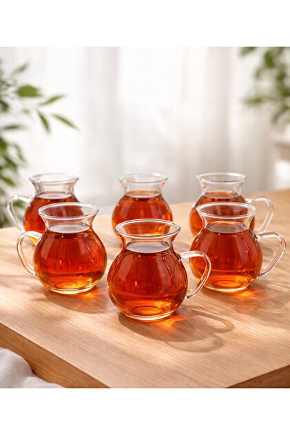 ZÜRİH COLLECTİON 6 Parça Keyfi Ala Kulplu Tombul Çay Bardağı