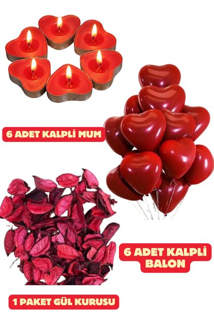 Kalpli Balon Mum Romantik Yemek Seti Sevgililer Doğum Günü Yıl Dönümü Evlilik Teklifi Süs Malzeme