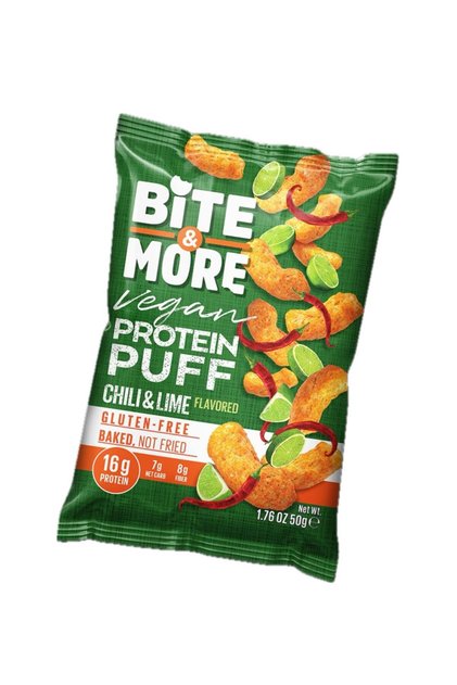 بايت اند مور - بروتين بفس بنكهة الليمون الحار - Chili & Lime Protein Puffs 12x50g