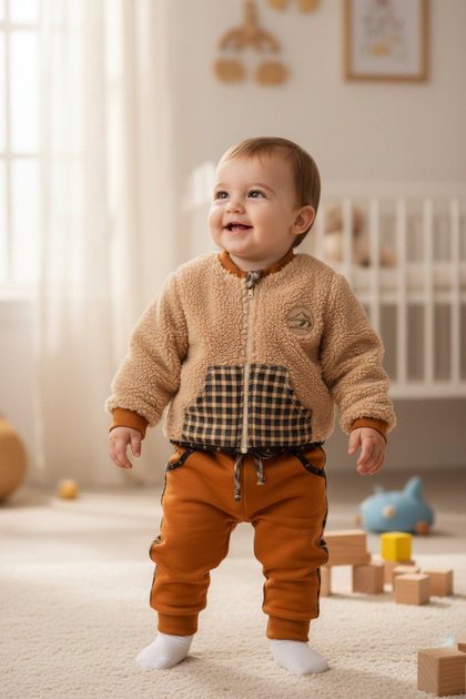 Baby Winter Cardigan Set with Combed Cotton Lining