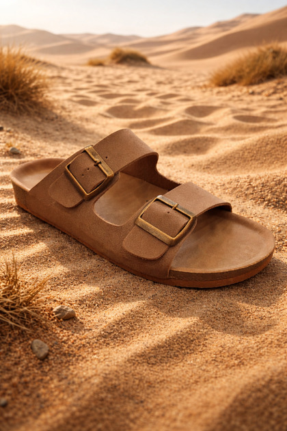 Sand Color Hac Umre Double Buckle Adjustable Slippers