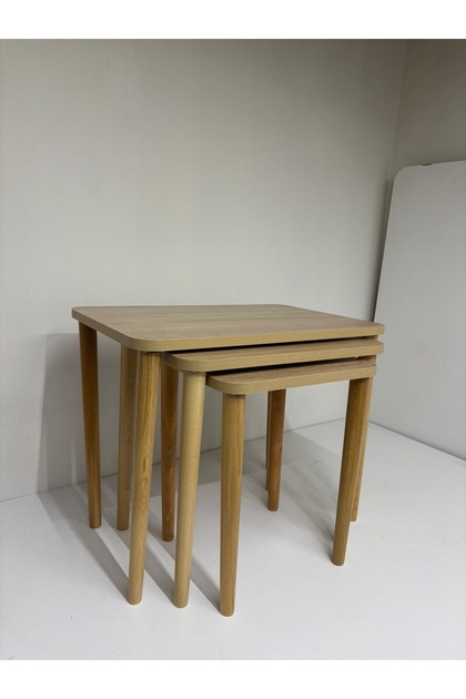 ZION Serisi – 1. Sınıf MDF 3’lü Zigon Sehpa Seti Masif Kayın Ayak + 18 mm MDF