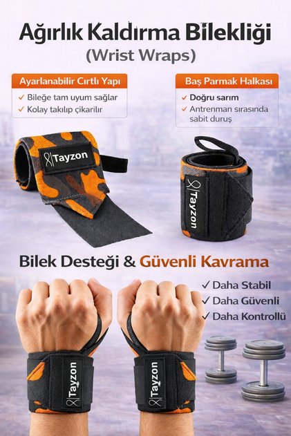 Wrist Wraps Fitness Ağırlık Bilekliği – Crossfit Bilekliği, Halter ve Bench Press Bileklik Desteği