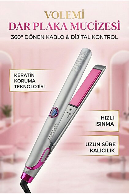 VOLEMİ V-004 Dar Plakalı Saç Düzleştirici | Hızlı Isınma, Dijital