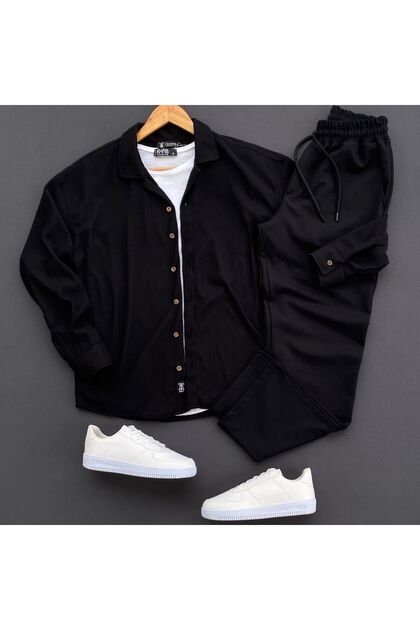 Ottoman Corded Fabric Regular Fit Men's Long Sleeve Shirt Pants T-Shirt Set of 3