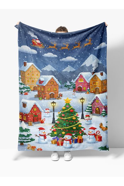 New Year's Themed Christmas Patterned Fleece Tv Blanket Blanket