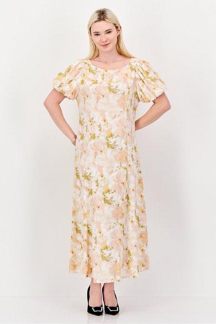 Women Floral Maxi Dress, Peach