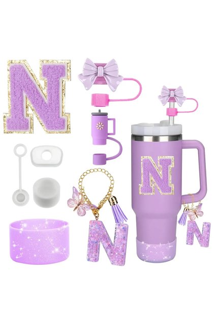 N-Purple-8pcs 8PCS Accessories Set for Stanley Cup Purple 30oz 40oz tumbler Silicone Straw Topper Co