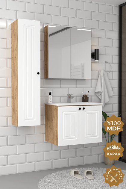 Pekin 65 cm MDF Gövde Membran Kapak Banyo Dolabı Seti + Boy Dolabı