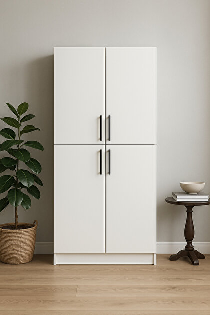 Modern 4 Kapaklı MDF Çok Amaçlı Mutfak Dolabı 189×90×35 cm Kiler Dolabı Erzak Dolabı