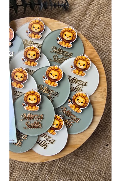 Plexiglass Magnet with Lion Figure - Set of 15 | 7 cm | Newborn & Birthday Gift