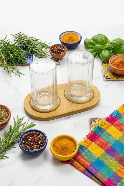 Salt and Spice Shaker Set with Bamboo Stand – Set of 2