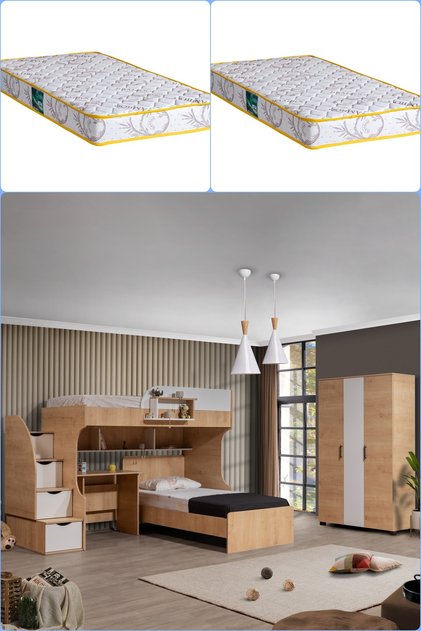 Ranza, Aura Ranza Karyola Masa 3 Kapaklı Dolap + 2 Comfort Yatak