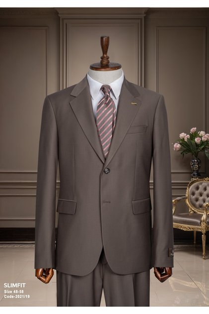 Regular Cut, Two Buttons, Men's Suit, Brown