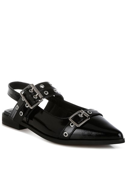 Women Eyelets & Buckle Detail Flats in Black