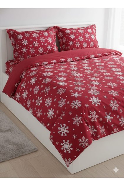 100% Cotton Snowflake Christmas Double Duvet Cover Set (with Elastic Sheet)