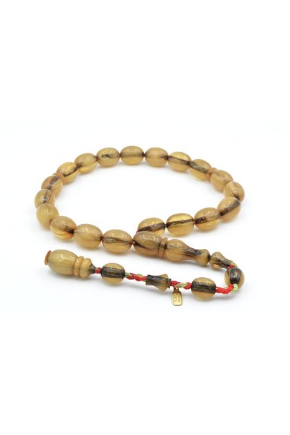 Hakkı Master Signed Beyzi Cut Beige Crimped Amber Efe Mascot Prayer Beads 003