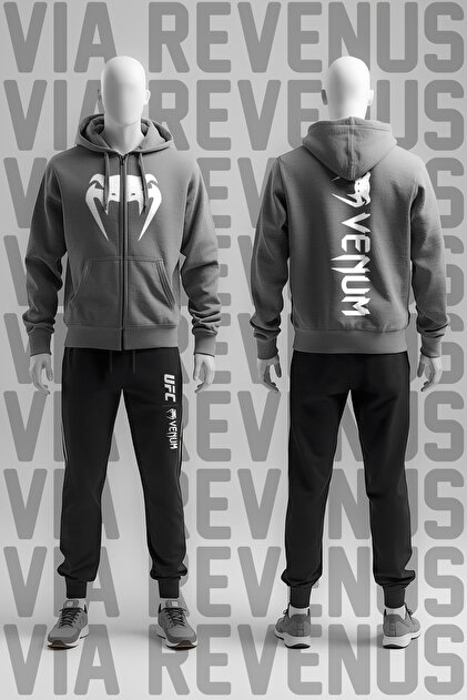 Ufc Printed Zippered Hooded Tracksuit Set