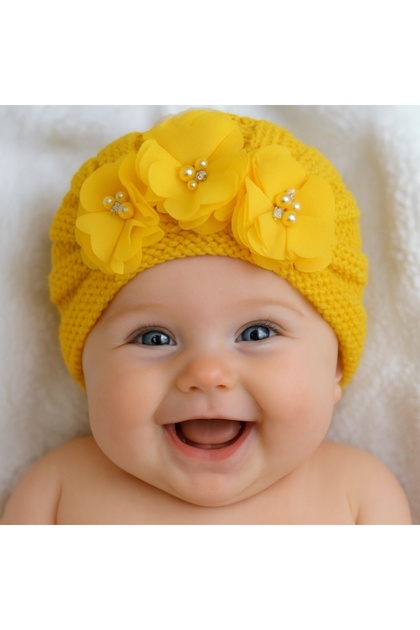 Caciulita tip turban cu floricele - Galben