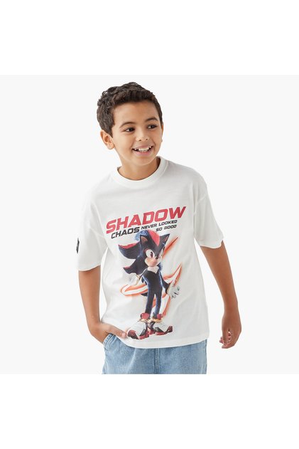 Sonic the Hedgehog Graphic Print T-shirt with Short Sleeves