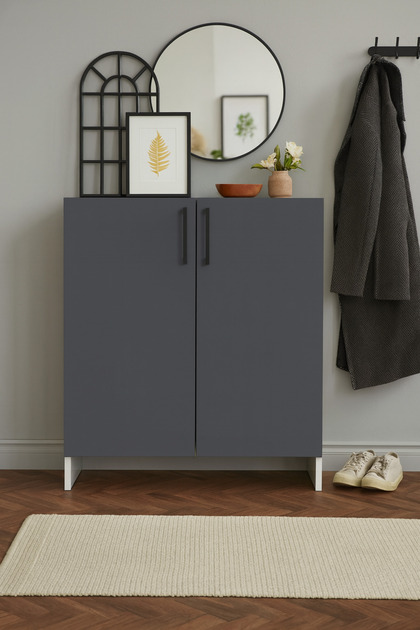 Estevan 2 Kapaklı 4 Bölmeli Modern MDF Ayakkabılık 95x80x35 cm Raflı Hol Giriş Dolabı