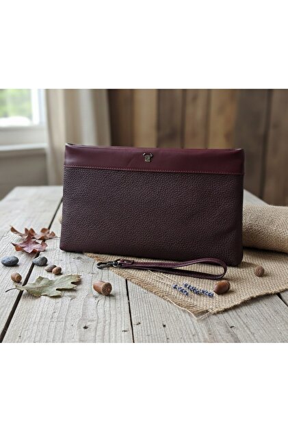 100% Genuine Leather Unisex Zippered Wrist Strap Hand Portfolio and Bag