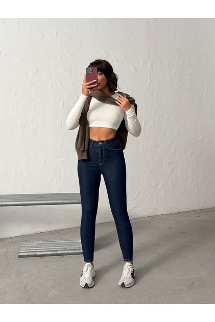 Dark Blue Lycra Tight-Legged Jeans