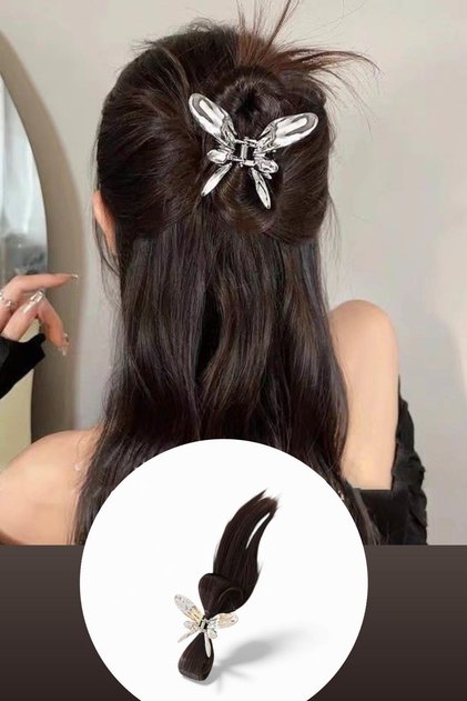 Dark Brown Color Messy Bun Effect Hair Extension Butterfly Figured Hair Clip