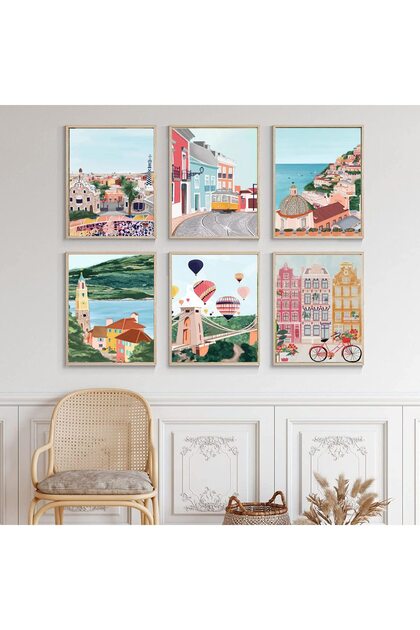 ALAYRA Trendy Cities Art Prints Abstract Travel Wall Art Nature Landscape Prints Colorful City Wall Art Travel World Landscape Poster City Landscape Wall Art Abstract Travel20X25 CM