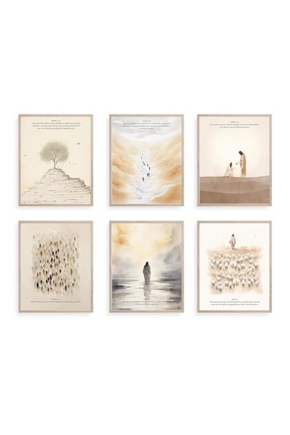 ALAYRA Christian Wall Art, Bible Verses Wall Decor, Scripture Classroom Painting, Jesus Poster, Bible Story Artwork for Home. (8" X 10", Set of 6, UNFRAMED)20X25 CM