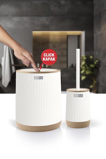 Okyanus Home Nida Beyaz Due Desenli Eko 2'li Wc Kova Ve Fırça Seti