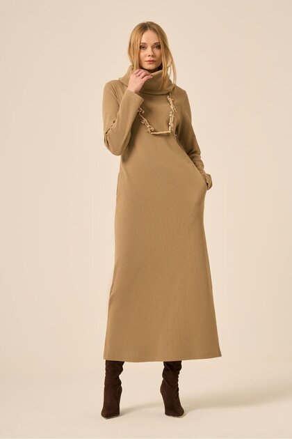 Kadın Ribana Elbise Camel 31286