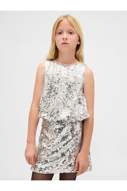Kız Çocuk Gri Sequin Bubble Bluz